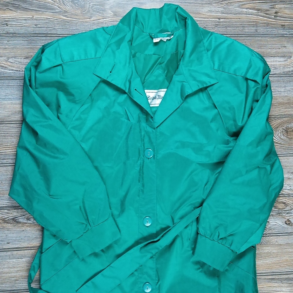 Vintage British Mist Green Polyester Trench Coat